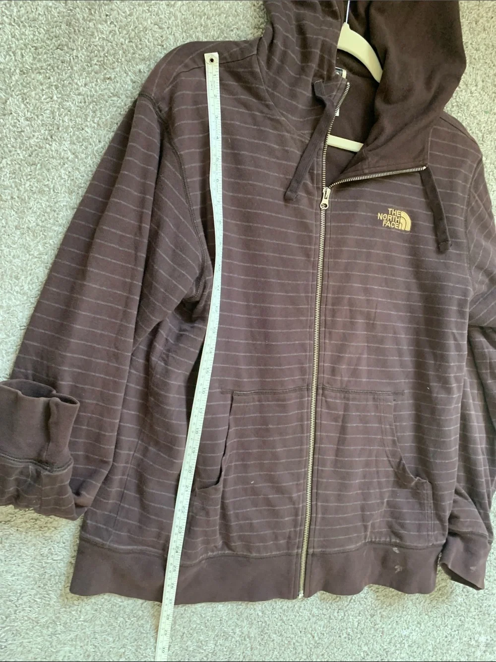 The North Face Men's Dark Brown Striped Zip-Up Hoodie